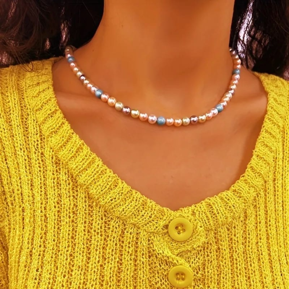 Ocean Shell Beaded Necklace on 925 Sterling Silver Chain